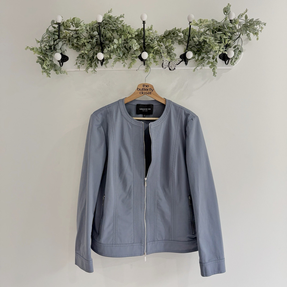 Lafayette 148 New York light blue collarless zip-up jacket by Size 10 i 5754